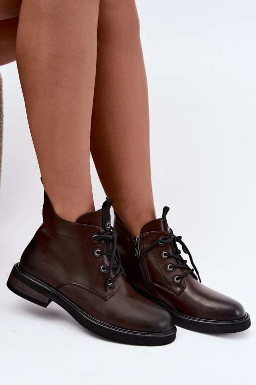 insulated ankle boots with wide heels D&A CR62-3337 in chocolate