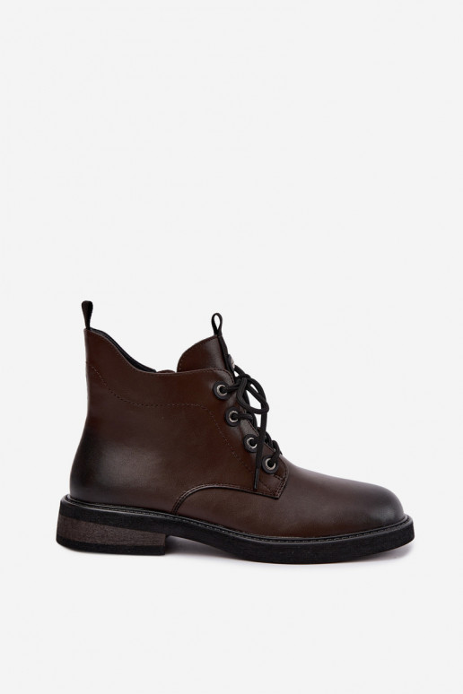 insulated ankle boots with wide heels D&A CR62-3337 in chocolate
