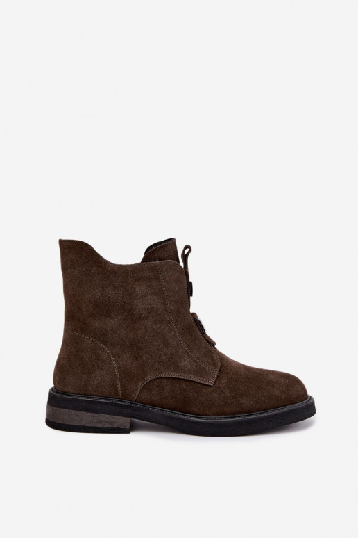 Faux suede lined ankle boots with wide heels D&A CR62-3334 dark brown