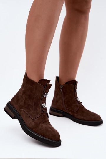 Faux suede lined ankle boots with wide heels D&A CR62-3335 chocolate 2