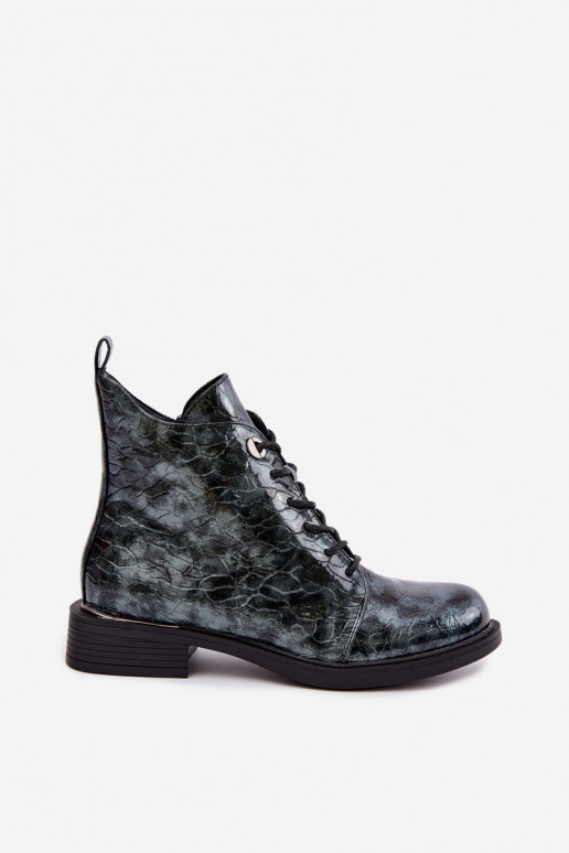 Lined ankle boots with patent effect and embossing S.Barski HY62-8140 blue