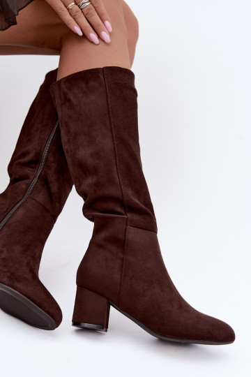 Women's long boots with heels lined S.Barski HY62-8131 chocolate