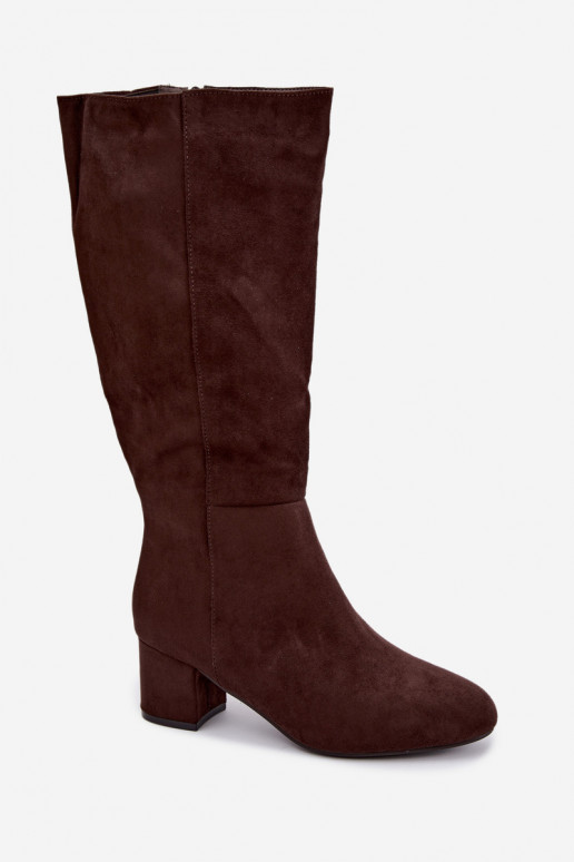 Women's long boots with heels lined S.Barski HY62-8131 chocolate