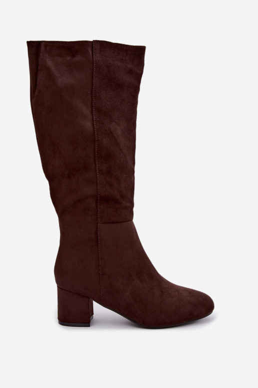 Women's long boots with heels lined S.Barski HY62-8131 chocolate