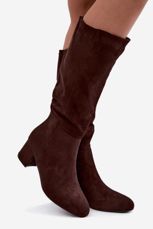 Women's long boots with heels lined S.Barski HY62-8131 chocolate