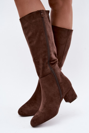 Women's long boots with heels lined S.Barski HY62-8131 brown
