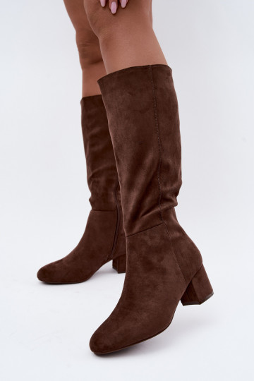 Women's long boots with heels lined S.Barski HY62-8131 brown 2