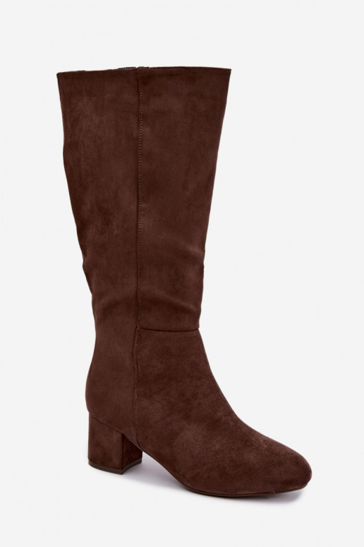 Women's long boots with heels lined S.Barski HY62-8131 brown