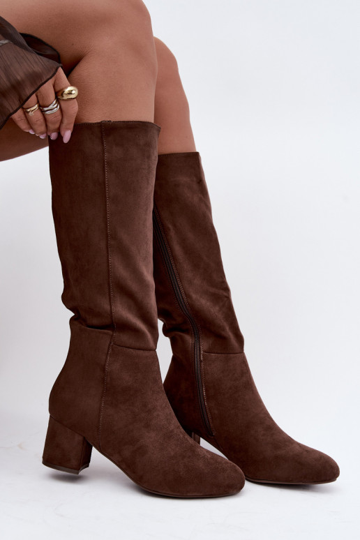 Women's long boots with heels lined S.Barski HY62-8131 brown