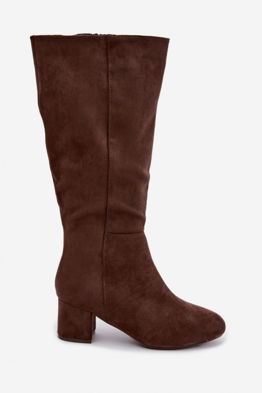 Women's long boots with heels lined S.Barski HY62-8131 brown