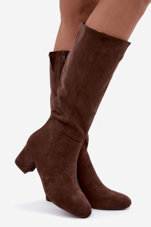 Women's long boots with heels lined S.Barski HY62-8131 brown