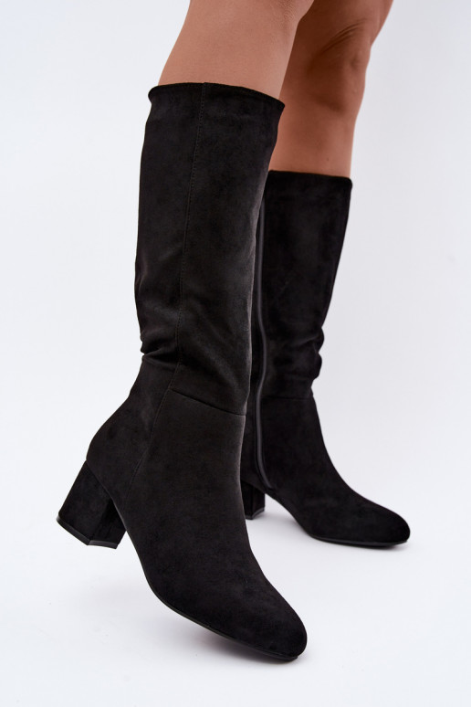Women's long boots with heels lined S.Barski HY62-8131 black