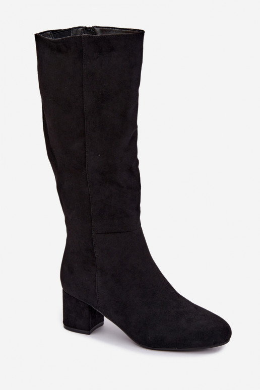 Women's long boots with heels lined S.Barski HY62-8131 black