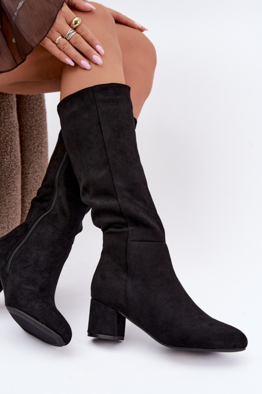 Women's long boots with heels lined S.Barski HY62-8131 black