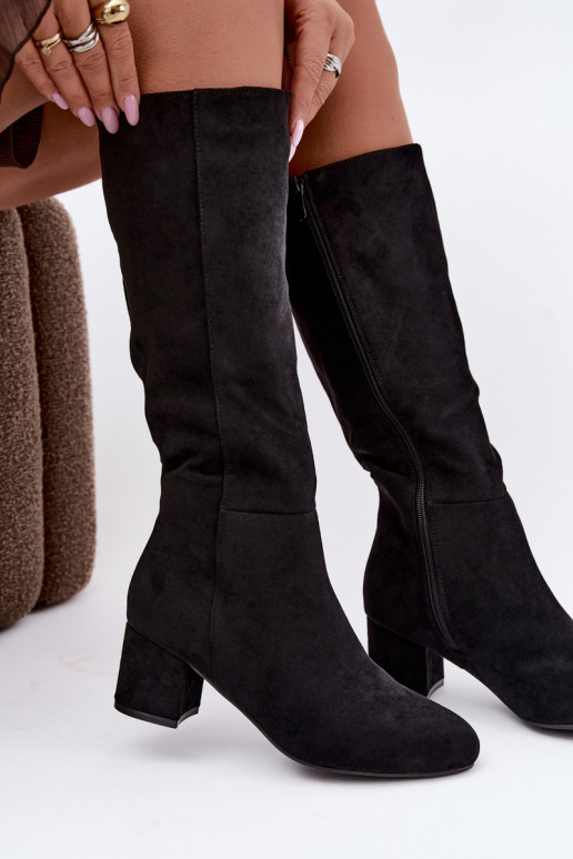 Women's long boots with heels lined S.Barski HY62-8131 black