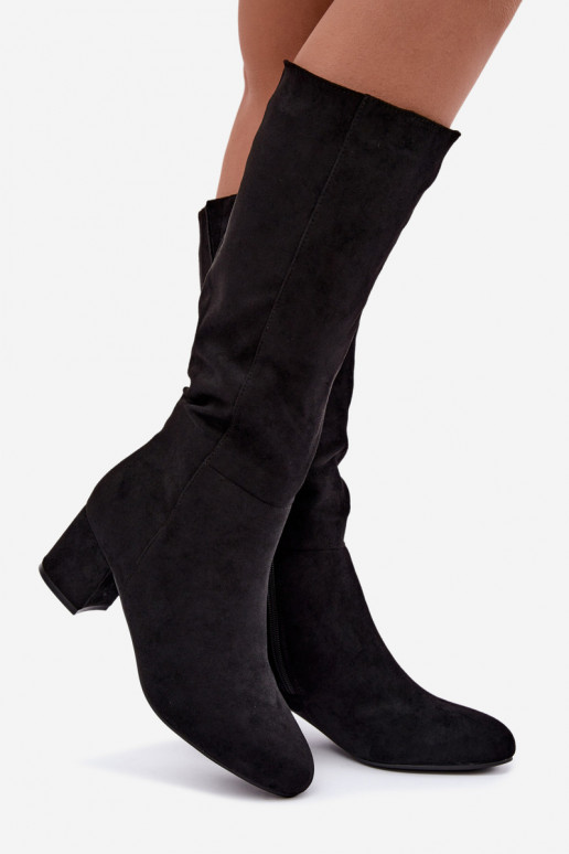 Women's long boots with heels lined S.Barski HY62-8131 black