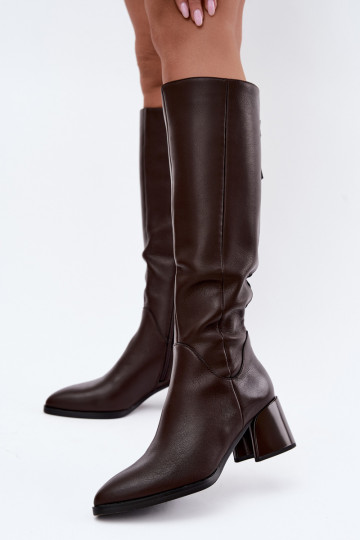 Leather lined women's long boots with heels D&A JC62-1069 chocolate 2