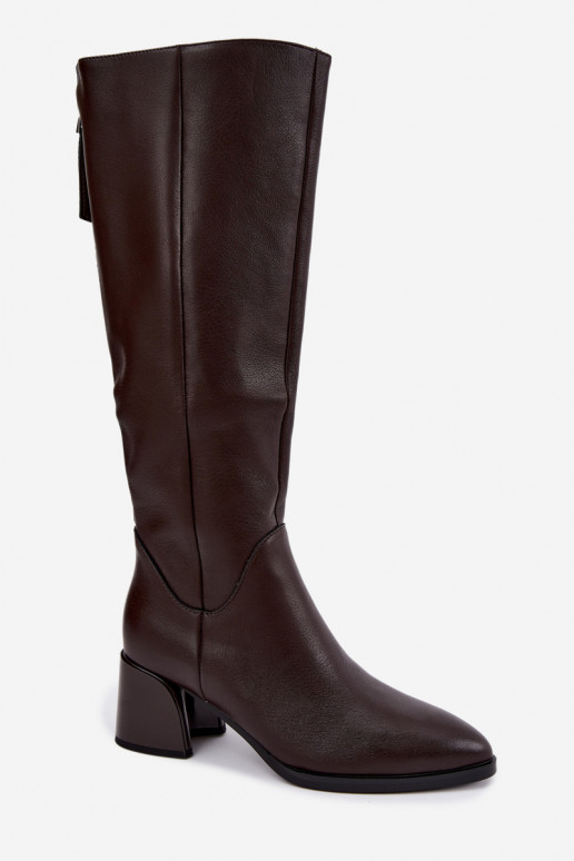 Leather lined women's long boots with heels D&A JC62-1069 chocolate