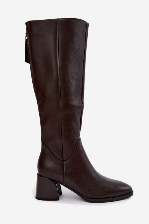 Leather lined women's long boots with heels D&A JC62-1069 chocolate