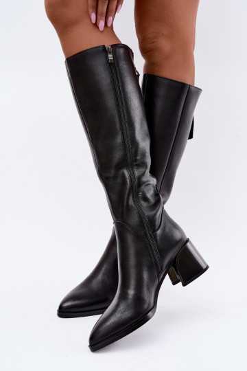 Leather lined women's long boots with heels D&A JC62-1069 black 2