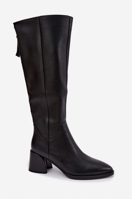 Leather lined women's long boots with heels D&A JC62-1069 black