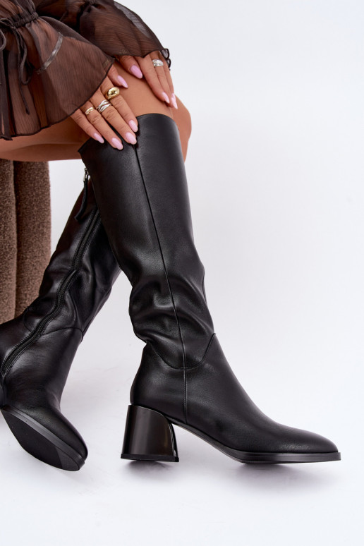 Leather lined women's long boots with heels D&A JC62-1069 black