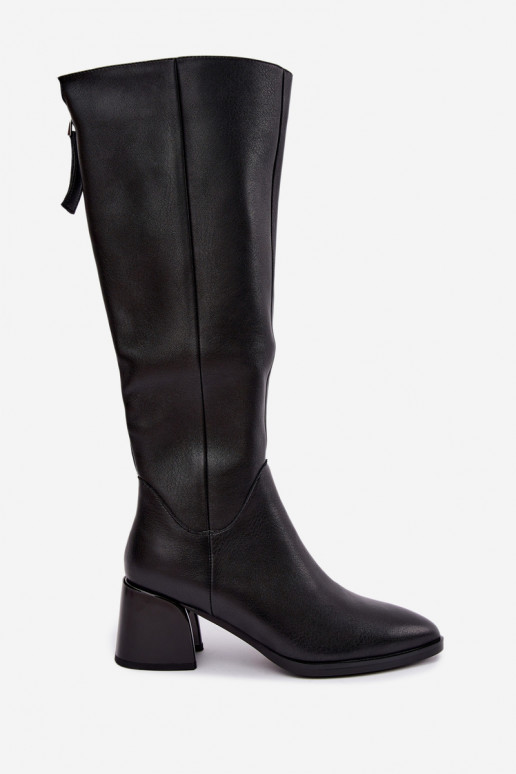 Leather lined women's long boots with heels D&A JC62-1069 black