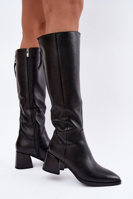 Leather lined women's long boots with heels D&A JC62-1069 black