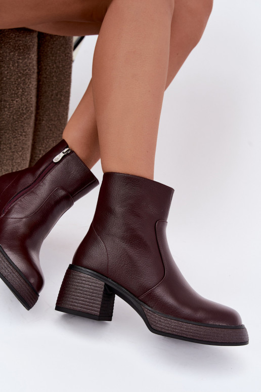 Leather lined ankle boots with heels D&A CR62-3369 burgundy