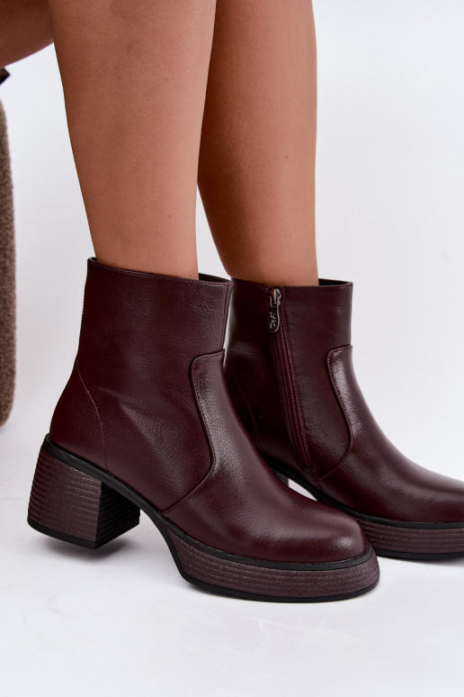 Leather lined ankle boots with heels D&A CR62-3369 burgundy