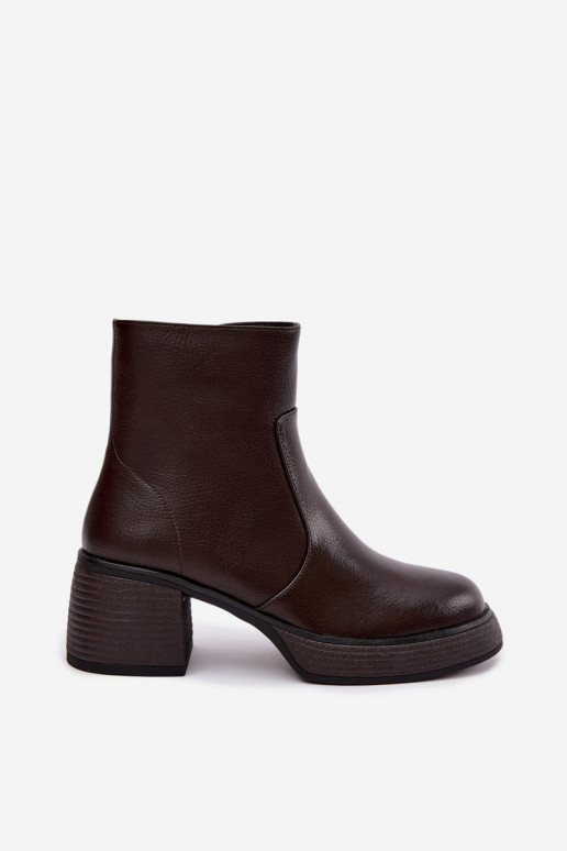 Leather lined ankle boots with heels D&A CR62-3369 chocolate