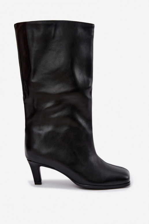 Slip-on long boots with heels black Caldira