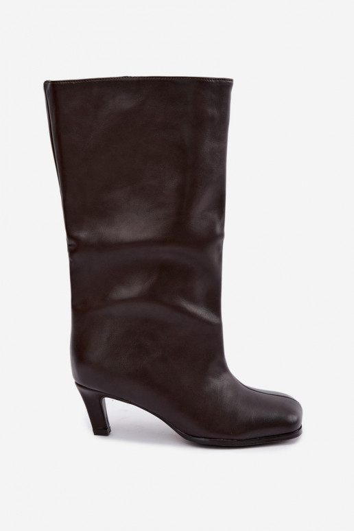Slip-on long boots with heels chocolate Caldira