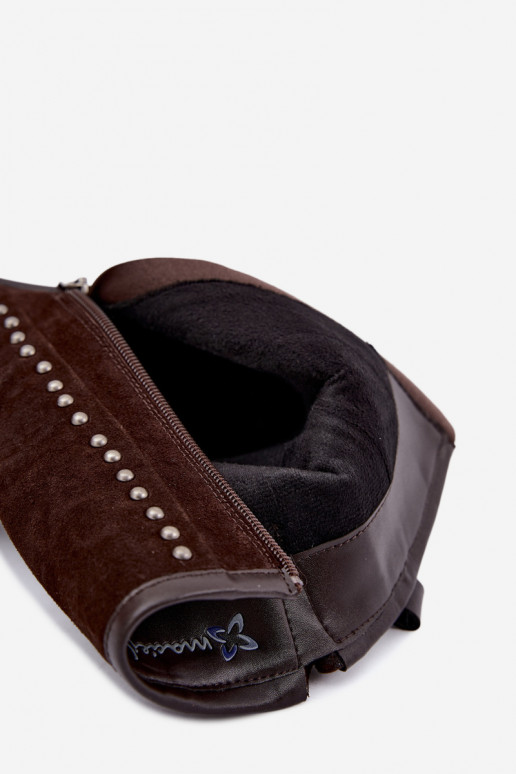 Faux suede warm ankle boots with buckles in chocolate Tai turiciejka K7727-02