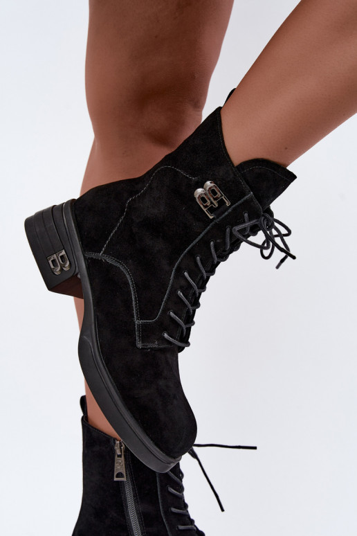 Faux suede warm women's shoes in black Vinceza 67044