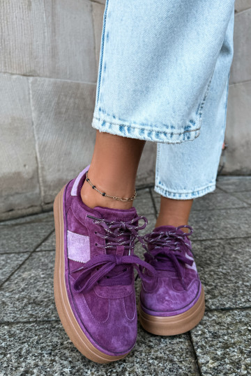 Purple women's sneakers made of faux suede with insulation Big Star UU274772 2