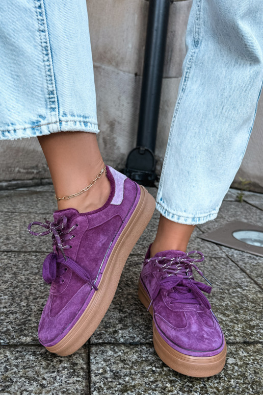 Fioletowe damskie sneakersy z sztucznego zamszu z ociepleniem Big Star UU274772