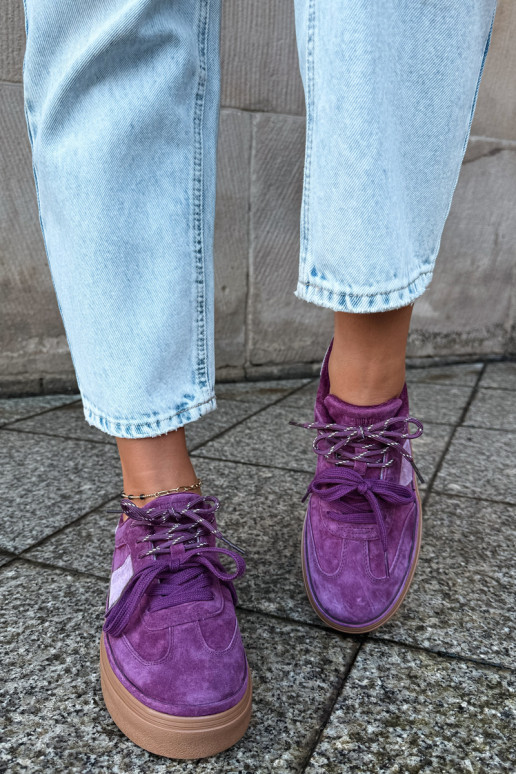 Purple women's sneakers made of faux suede with insulation Big Star UU274772