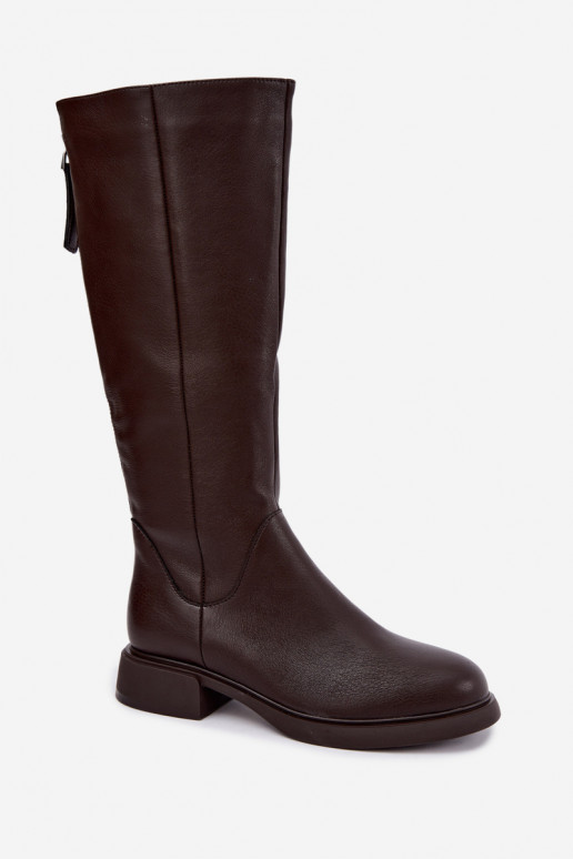 women's knee-high boots with wide heels insulated D&A JC62-1036 in chocolate
