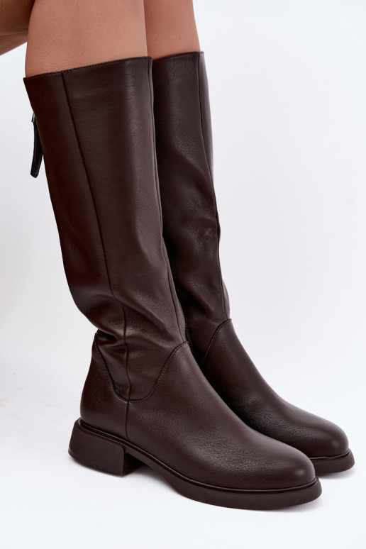 women's knee-high boots with wide heels insulated D&A JC62-1036 in chocolate