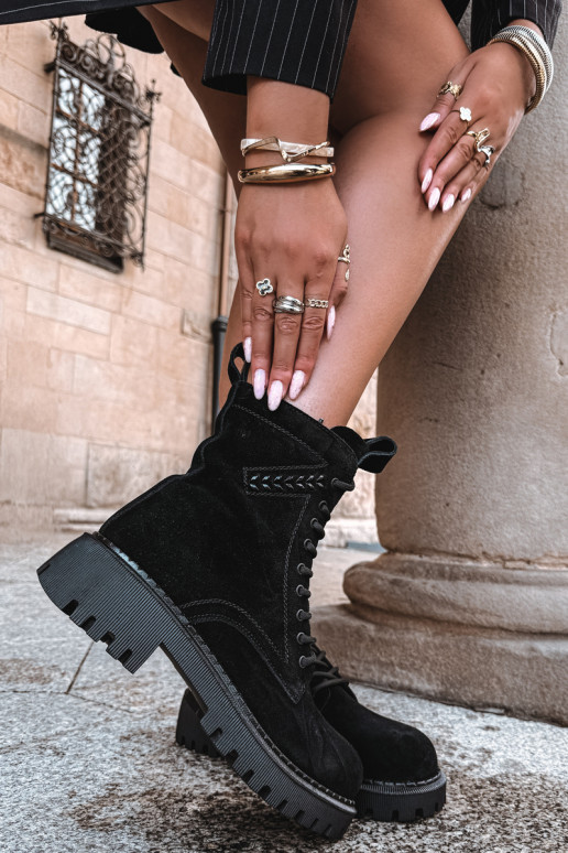 women's work ankle boots in faux suede insulated D&A JC62-1035 in black