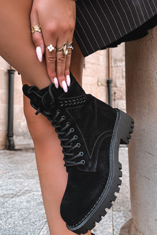 women's work ankle boots in faux suede insulated D&A JC62-1035 in black