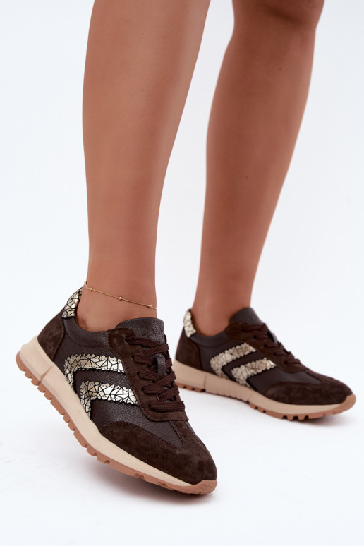 Women's sneakers made of faux suede in chocolate color D&A GR62-6015