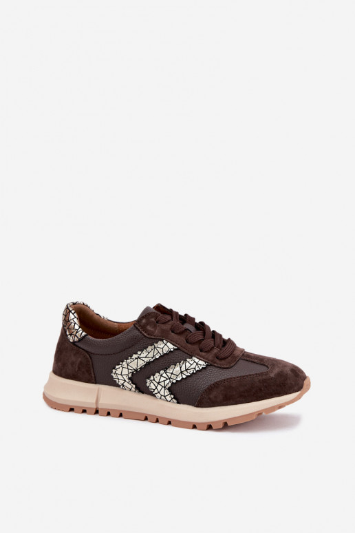 Damskie sneakersy z sztucznego zamszu w kolorze czekoladowym D&A GR62-6015