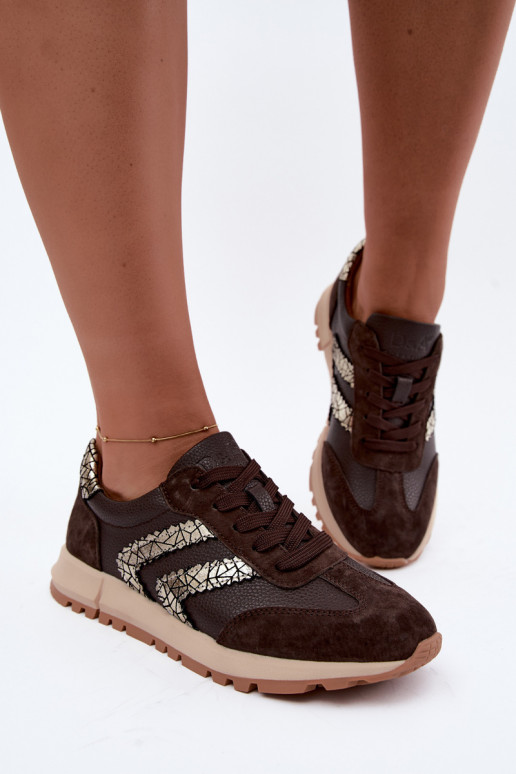 Damskie sneakersy z sztucznego zamszu w kolorze czekoladowym D&A GR62-6015