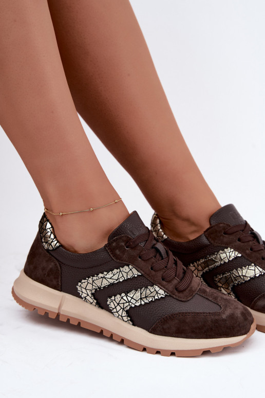 Damskie sneakersy z sztucznego zamszu w kolorze czekoladowym D&A GR62-6015