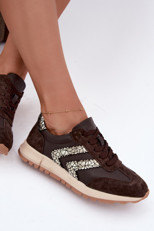 Damskie sneakersy z sztucznego zamszu w kolorze czekoladowym D&A GR62-6015