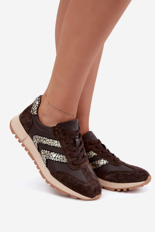 Damskie sneakersy z sztucznego zamszu w kolorze czekoladowym D&A GR62-6015