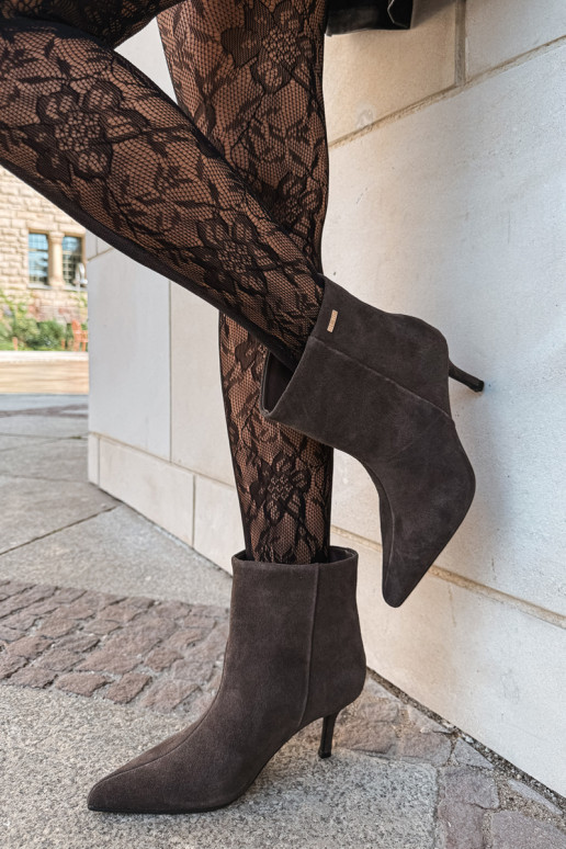 Suede boots with thin heels and insulation, slip-on Big Star UU274492 brown