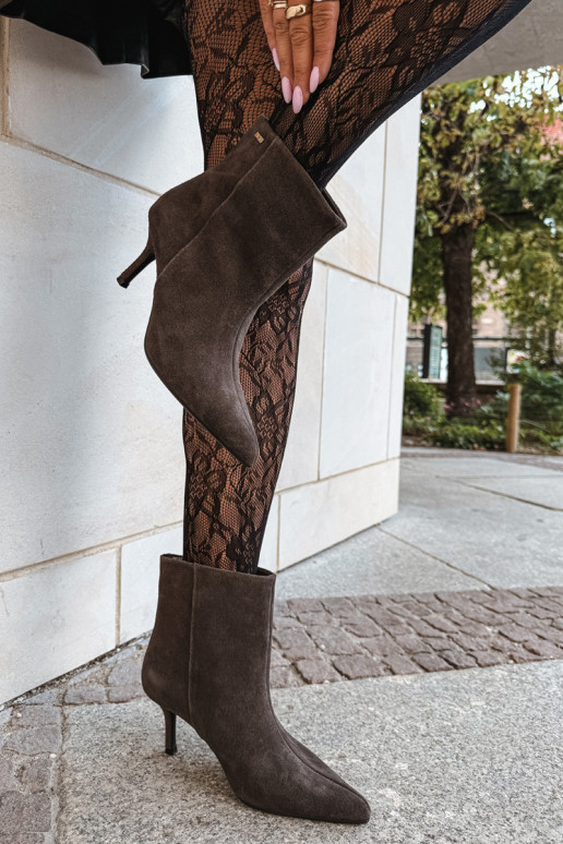 Suede boots with thin heels and insulation, slip-on Big Star UU274492 brown